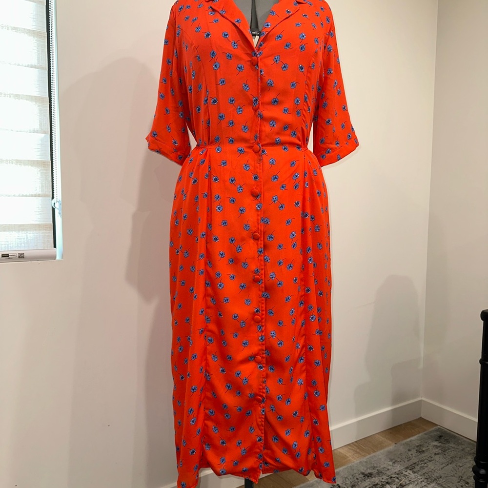 Fashion Union Orange Floral Button Midi Plus Size Dress